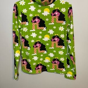 Nooworks Nico Green Girl abstract art flower long sleeve turtleneck size medium